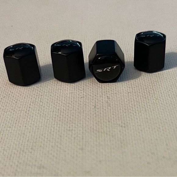 SRT Logo Valve Stem Caps in Black Set of 4 NWT - Picture 3 of 4